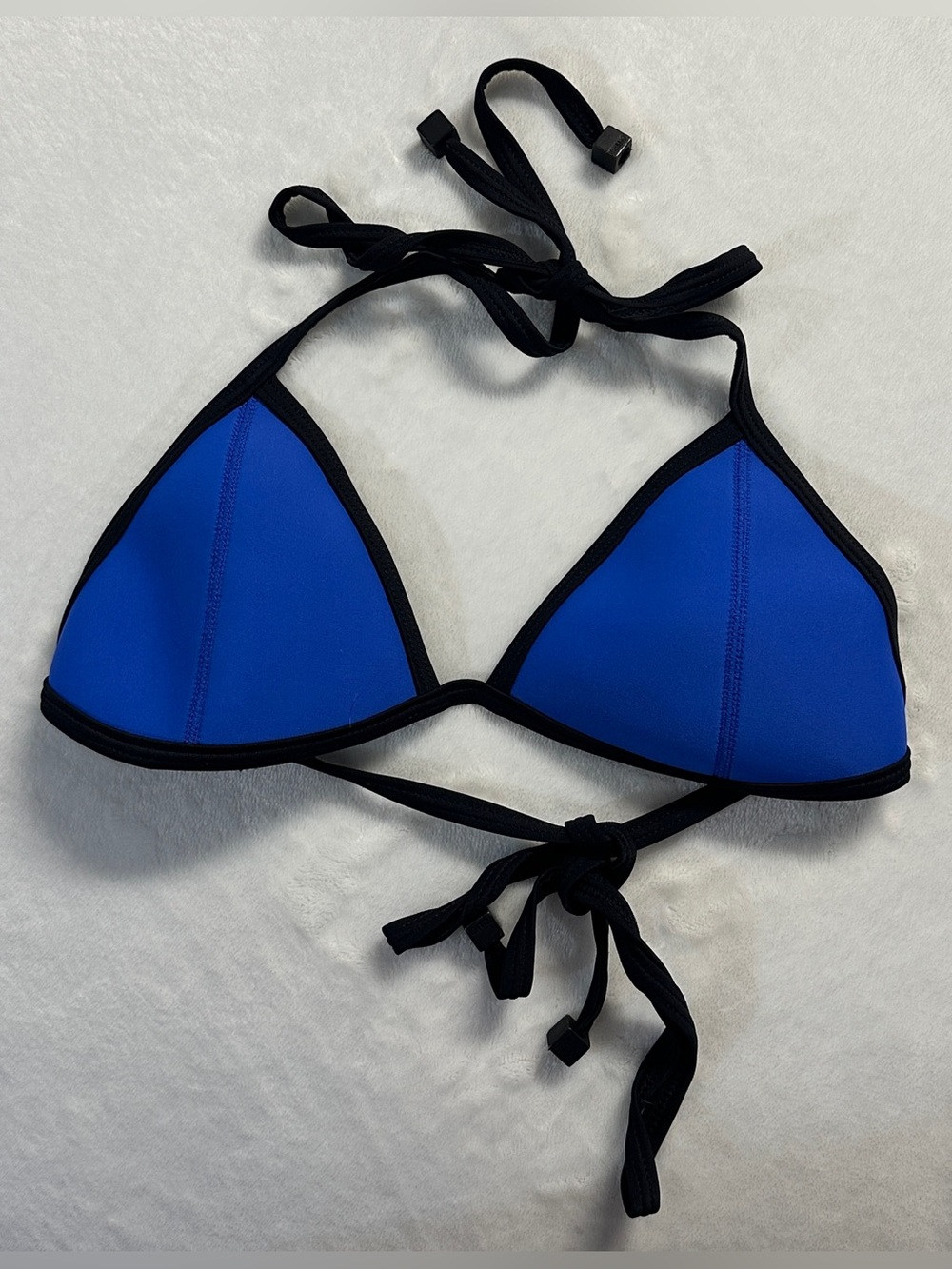 TRIANGL women's blue black triangle string bikini top, S.